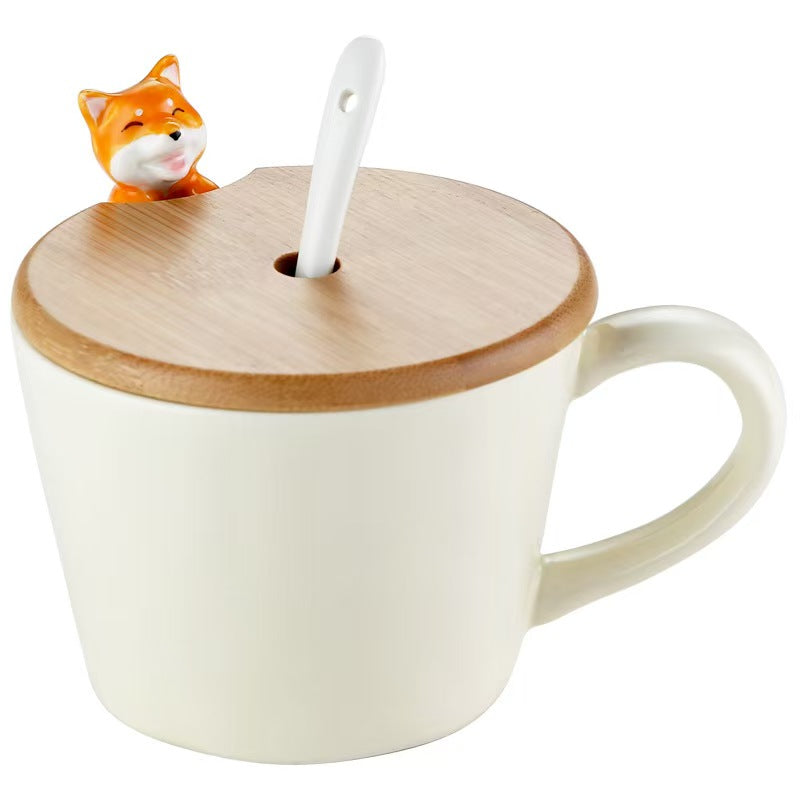 Adorable Ceramic Cup with Bamboo Lid & Spoon 🐱🐶 – Perfect for Coffee, Tea & Soups ☕️